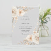 Beige Bloemstuk Bruiloft Kaart (Staand voorkant)