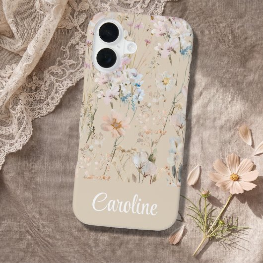Beige Bloemstuk Persoonlijk iPhone 16 Hoesje