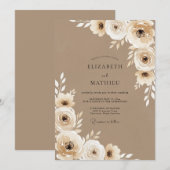 Beige Bloesem Rustieke Bruiloft Kaart (Voorkant / Achterkant)