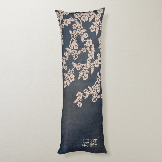 Beige bloesems blauw gestructureerd "Unison" Lichaamskussen (Achterkant (Verticaal))