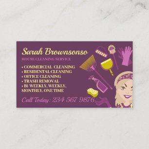 Beige Blond Paarse Vrouw Schoonmaak Huis Schoon Visitekaartje