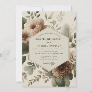 Beige Bloom Romantische Bruiloft Kaart