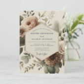 Beige Bloom Romantische Bruiloft Kaart (Staand voorkant)