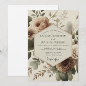 Beige Bloom Romantische Bruiloft Kaart (Voorkant / Achterkant)