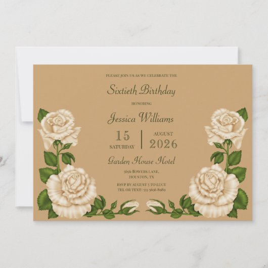 Beige Blossom Decoratie 60ste Verjaardag Kaart (Voorkant)