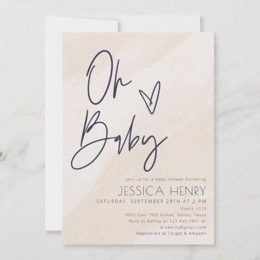 Beige & Blue Aesthetic Modern Baby shower Kaart (Voorkant)