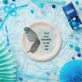 Beige Blue Butterfly 7-inch Bord rond papier (Feest)