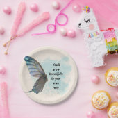 Beige Blue Butterfly 7-inch Bord rond papier (Feest)