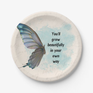 Beige Blue  Butterfly 7-inch Bord rond papier