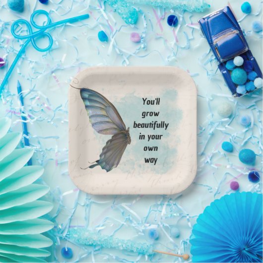 Beige Blue  Butterfly 7-inch Square Paper Bord (Feest)