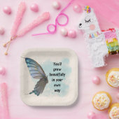 Beige Blue  Butterfly 7-inch Square Paper Bord (Feest)