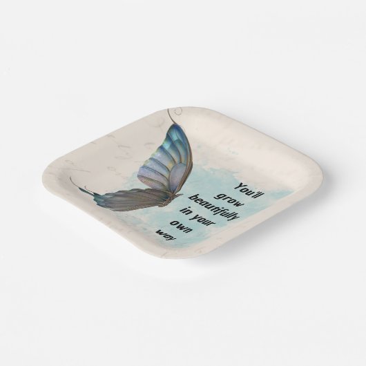Beige Blue  Butterfly 7-inch Square Paper Bord (Gebogen)