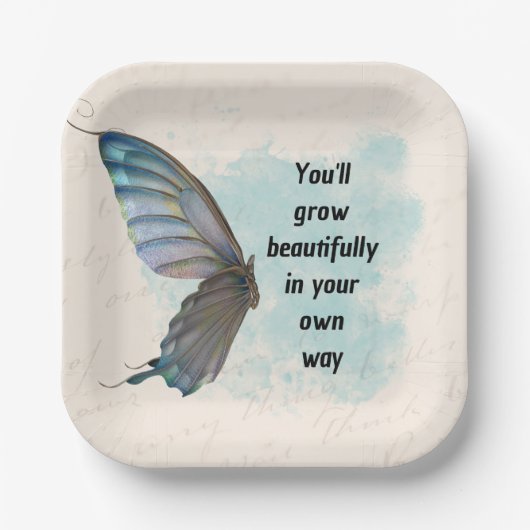 Beige Blue  Butterfly 7-inch Square Paper Bord (Voorkant)