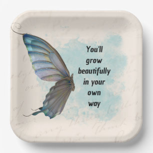 Beige Blue Butterfly 9-inch Square Paper Bord