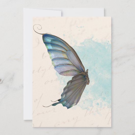 Beige Blue  Butterfly Invitation card. Kaart (Achterkant)