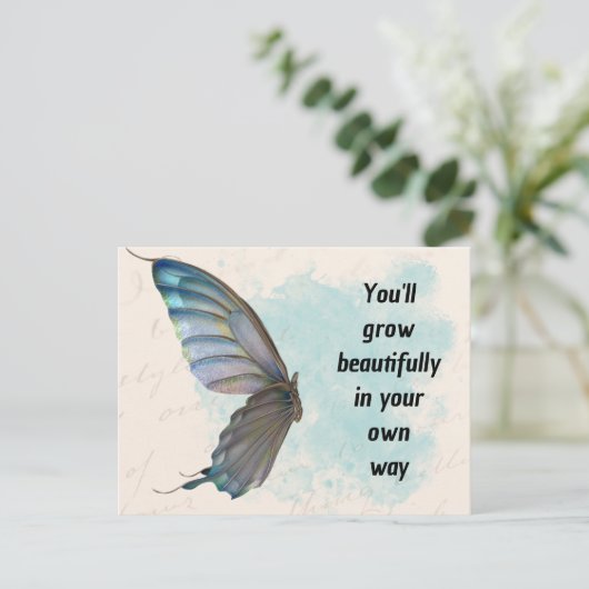 Beige Blue Butterfly Standard Briefkaart (Staand voorkant)