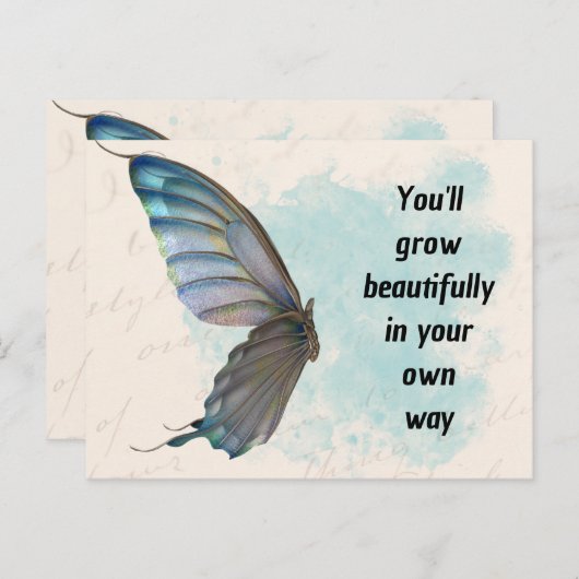 Beige Blue  Butterfly Standard Briefkaart (Voorkant / Achterkant)