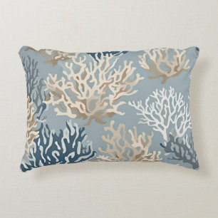 Beige Blue Coral Reef Sealife Ocean Coast Accent Kussen