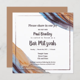 Beige, Blue, Eggplant Bar Mitzvah Invitation Kaart