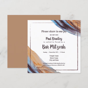Beige, Blue, Eggplant Bar Mitzvah Invitation Kaart