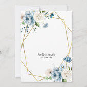 Beige Blue Elegant Floral Gold Lijst Wedding Kaart (Achterkant)