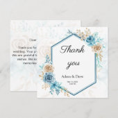 Beige blue Elegant Floral Wedding Bedankkaart (Voorkant / Achterkant)