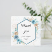 Beige blue Elegant Floral Wedding Bedankkaart (Staand voorkant)