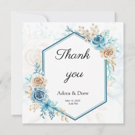 Beige blue Elegant Floral Wedding Bedankkaart
