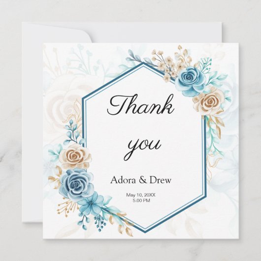Beige blue Elegant Floral Wedding Bedankkaart (Voorkant)