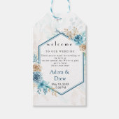 Beige blue Elegant Floral Wedding Cadeaulabel (Voorkant)