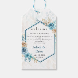 Beige blue Elegant Floral Wedding Cadeaulabel