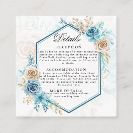 Beige blue Elegant Floral Wedding Informatiekaartje