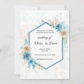 Beige blue Elegant Floral Wedding Kaart (Voorkant)