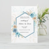 Beige blue Elegant Floral Wedding Kaart (Staand voorkant)