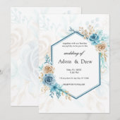 Beige blue Elegant Floral Wedding Kaart (Voorkant / Achterkant)