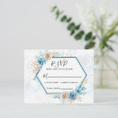 Beige blue Elegant Floral Wedding RSVP Kaartje (Staand voorkant)