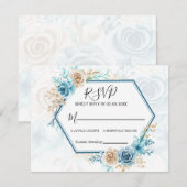 Beige blue Elegant Floral Wedding RSVP Kaartje (Voorkant / Achterkant)
