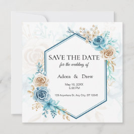 Beige blue Elegant Floral Wedding Save The Date