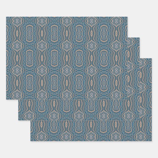 Beige Blue en Grey Alternative Pattern Design Inpakpapier Vel (Set)