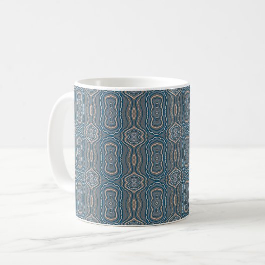 Beige Blue en Grey Alternative Pattern Design Koffiemok (Voorkant links)