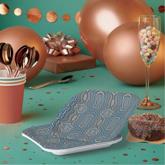 Beige Blue en Grey Alternative Pattern Design Papieren Bordje (Multi)