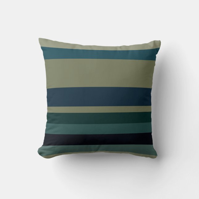Beige, Blue, green and black stripes Kussen (Voorkant)
