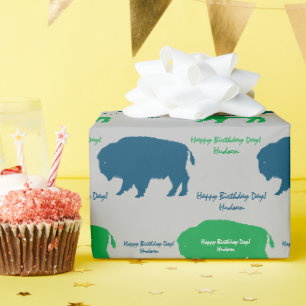 Beige Blue Green Rustic Buffalo Aangepaste kleuren Cadeaupapier