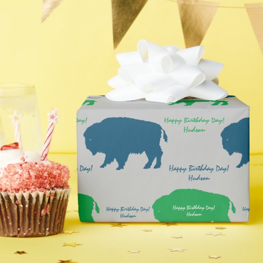 Beige Blue Green Rustic Buffalo Aangepaste kleuren Cadeaupapier (Verjaardagsfeest)