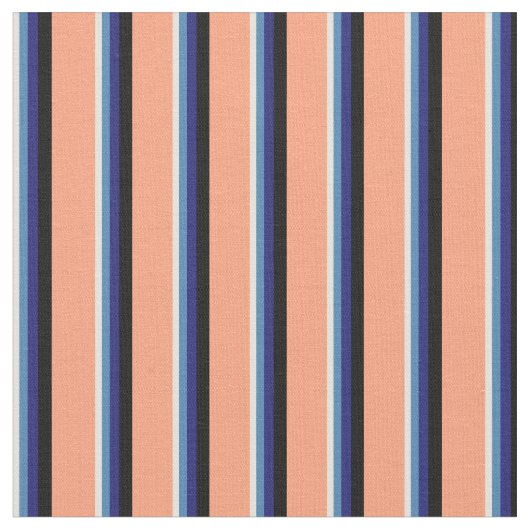 Beige, Blue, Midnight Blue, Black & Light Salmon Stof (Close Up)
