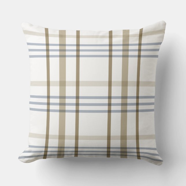 Beige Blue Plaid Kussen (Voorkant)