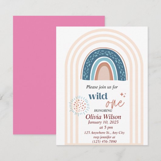 Beige Blue Simple Boho Rainbow-Baby shower Kaart (Voorkant / Achterkant)