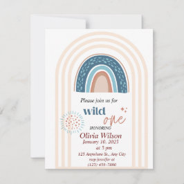 Beige Blue Simple Boho Rainbow-Baby shower Kaart