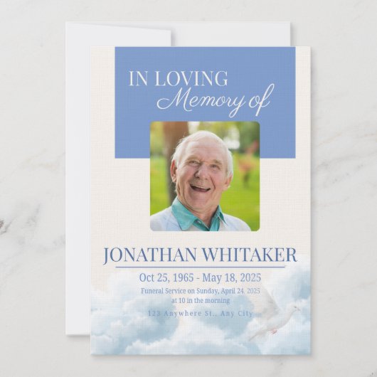Beige & Blue Sky Funeral Invitation Template Kaart (Voorkant)