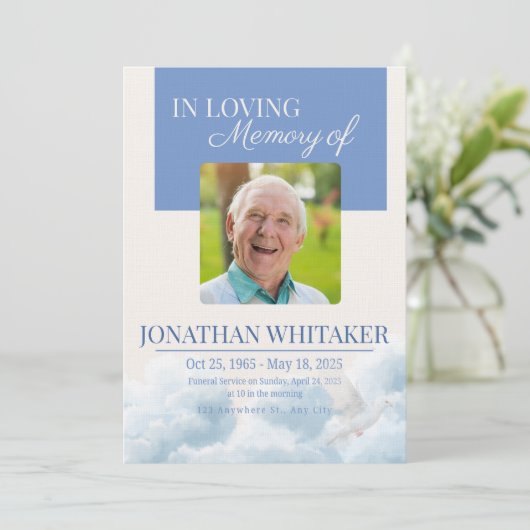 Beige & Blue Sky Funeral Invitation Template Kaart (Staand voorkant)